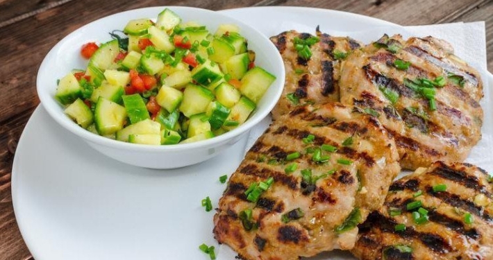 Grilled Turkey Burgers with Cucumber Salad