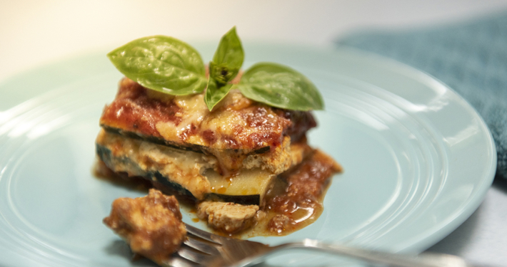Organic home made vegan gluten free zucchini lasagne
